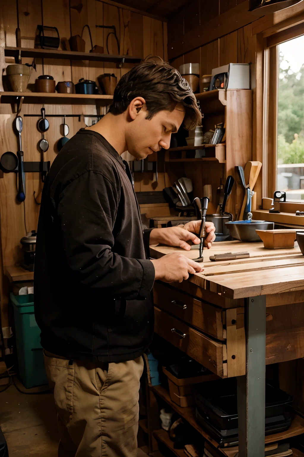 a wood craftsman who works in a small family workshop