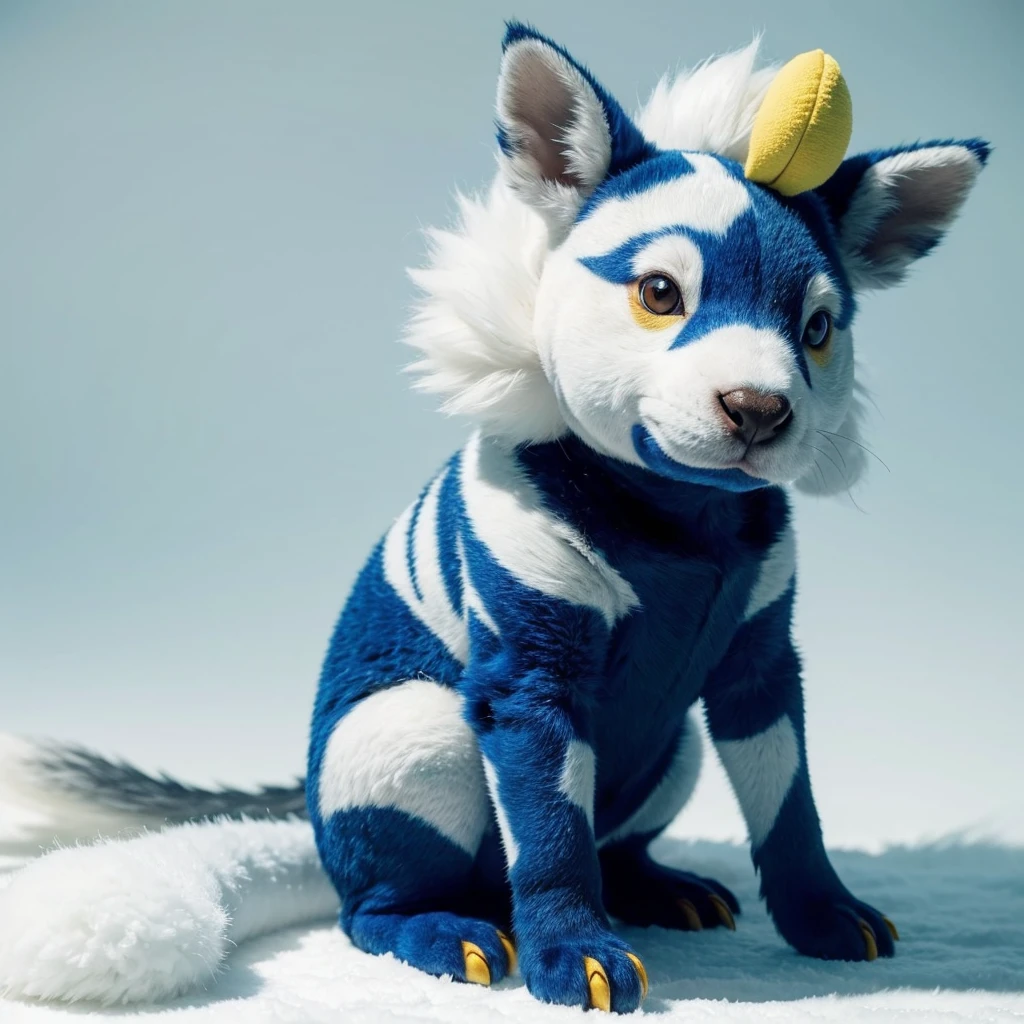 Small Animaly, agumon mixed with Moose, (the skin is silver), has blue stripes on his skin, white eyes, Grassroots, no background