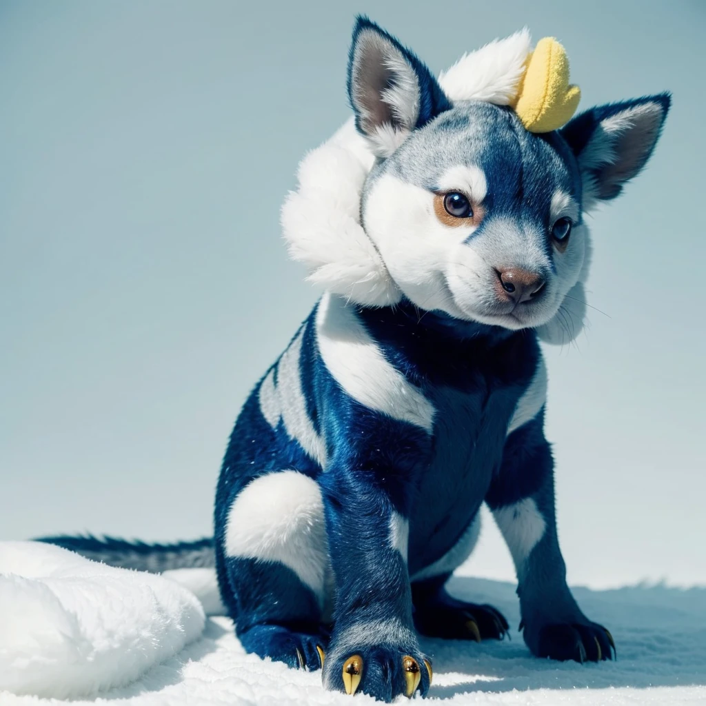 Small Animaly, agumon mixed with Moose, (the skin is silver), has blue stripes on his skin, white eyes, Grassroots, no background