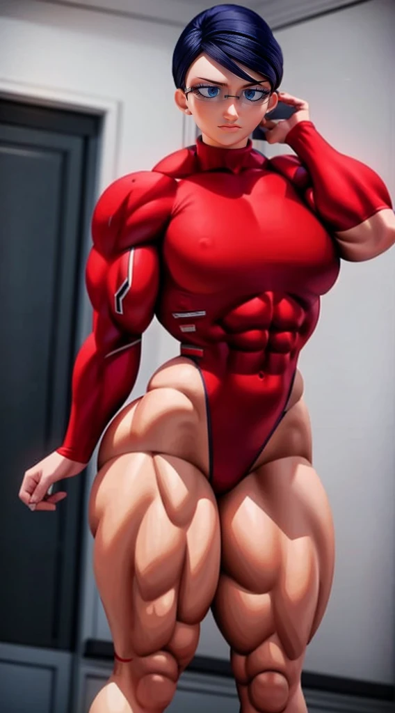 a very muscular female bodybuilder, extremely detailed, athletic body, red sports bra and panties, dynamic pose, artistic lighting, dramatic shadows, cinematic composition, photorealistic, high contrast, vivid colors, 8k, hyper detailed