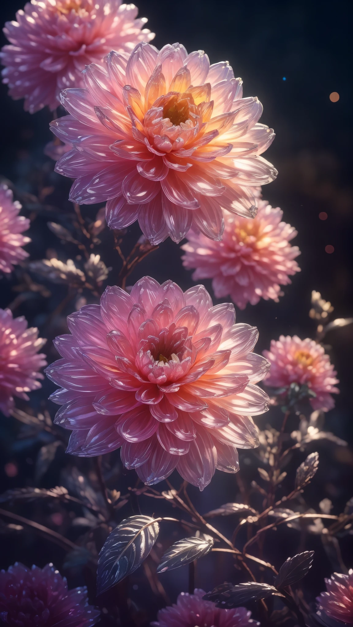 Crystal Blossom Flower,Dahlia Fantasy, Milky Way, transparent,
Sparkling, Sparkling, wonderful, colorful,
Magical Pictures, Dramatic lighting, Photographic realism, Super detailed, 4K, Depth of written boundary, High resolution