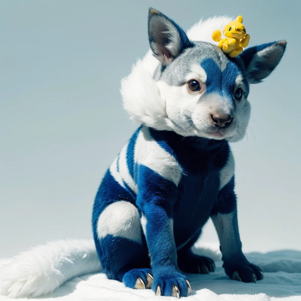 Small Animaly, agumon mixed with Moose, (the skin is silver), has blue stripes on his skin, white eyes, Grassroots, no background