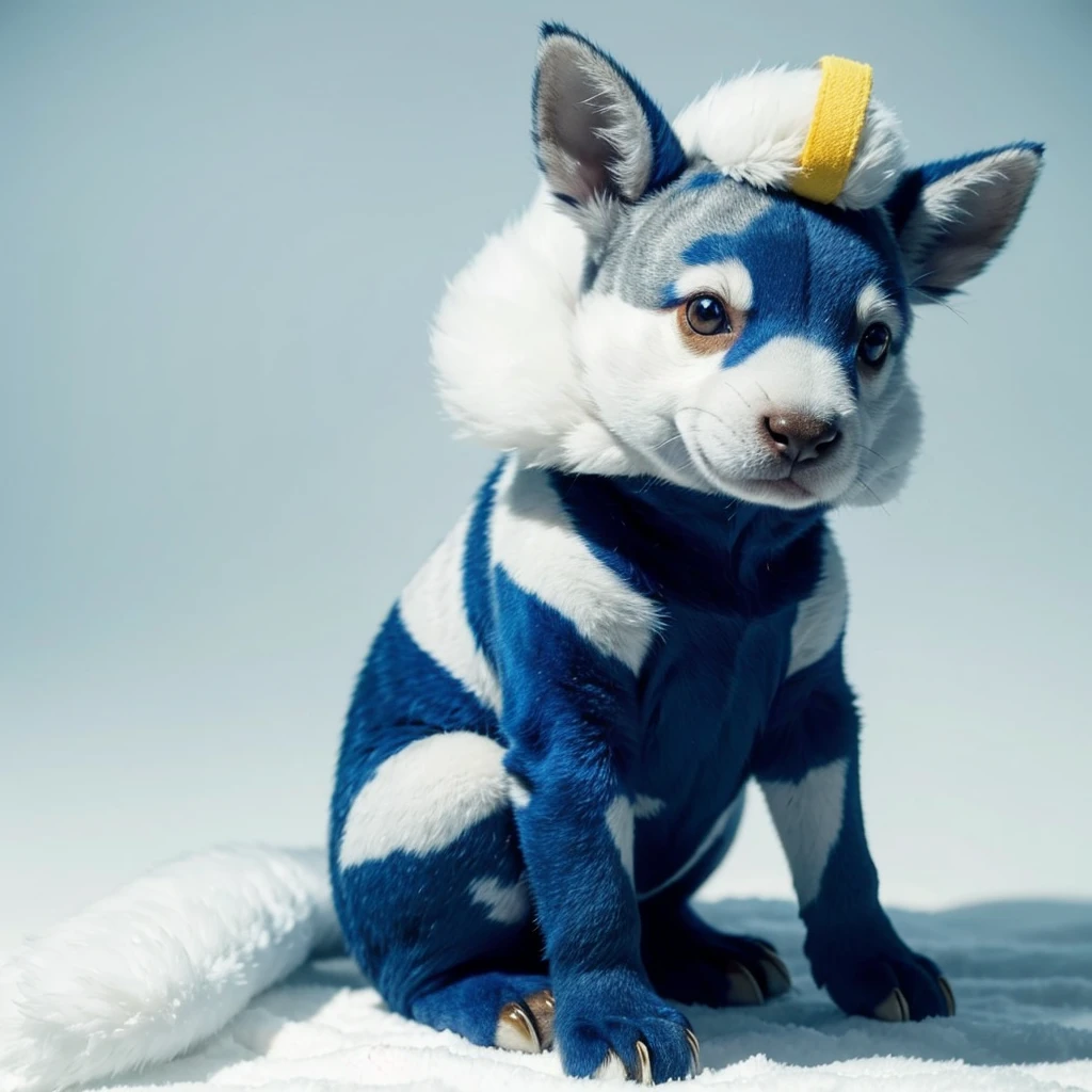 Small Animaly, agumon mixed with Moose, (the skin is silver), has blue stripes on his skin, white eyes, Grassroots, no background