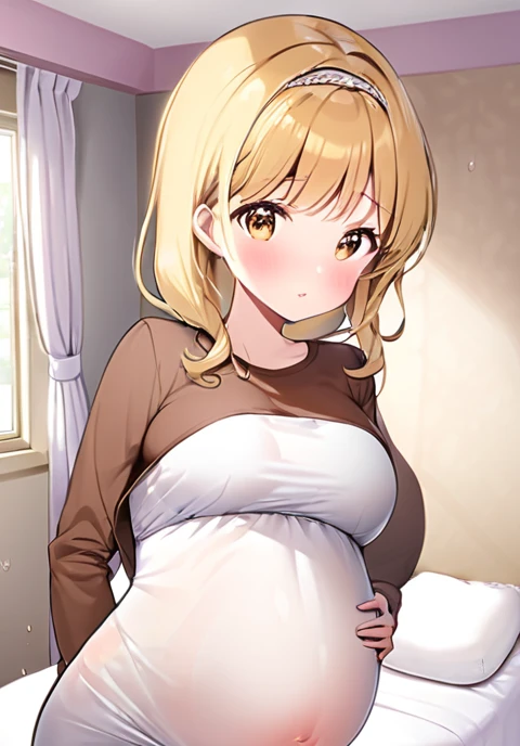 Pregnant women,Pregnant belly,Multiple births,apron,Half Up,Blonde,Brown skin