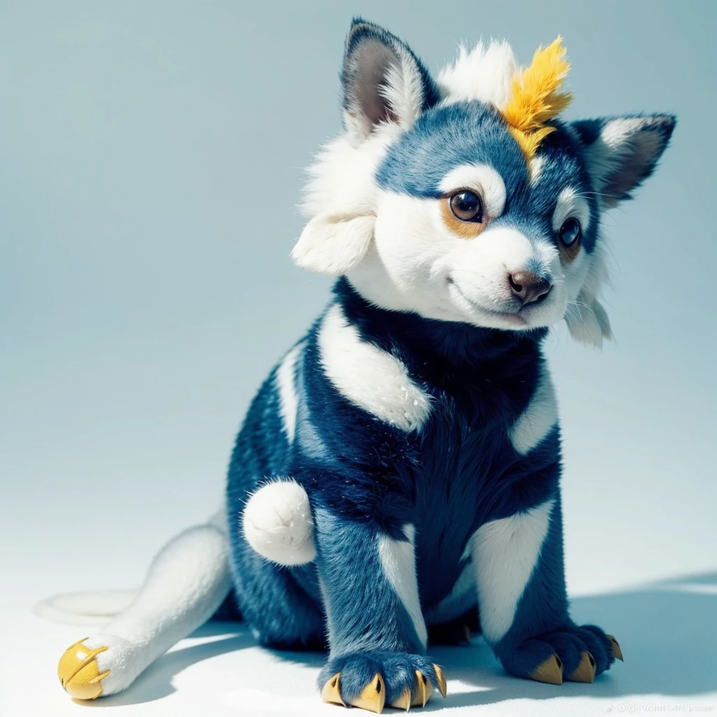 Small Animaly, agumon mixed with Moose, (the skin is silver), has blue stripes on his skin, white eyes, Grassroots, no background