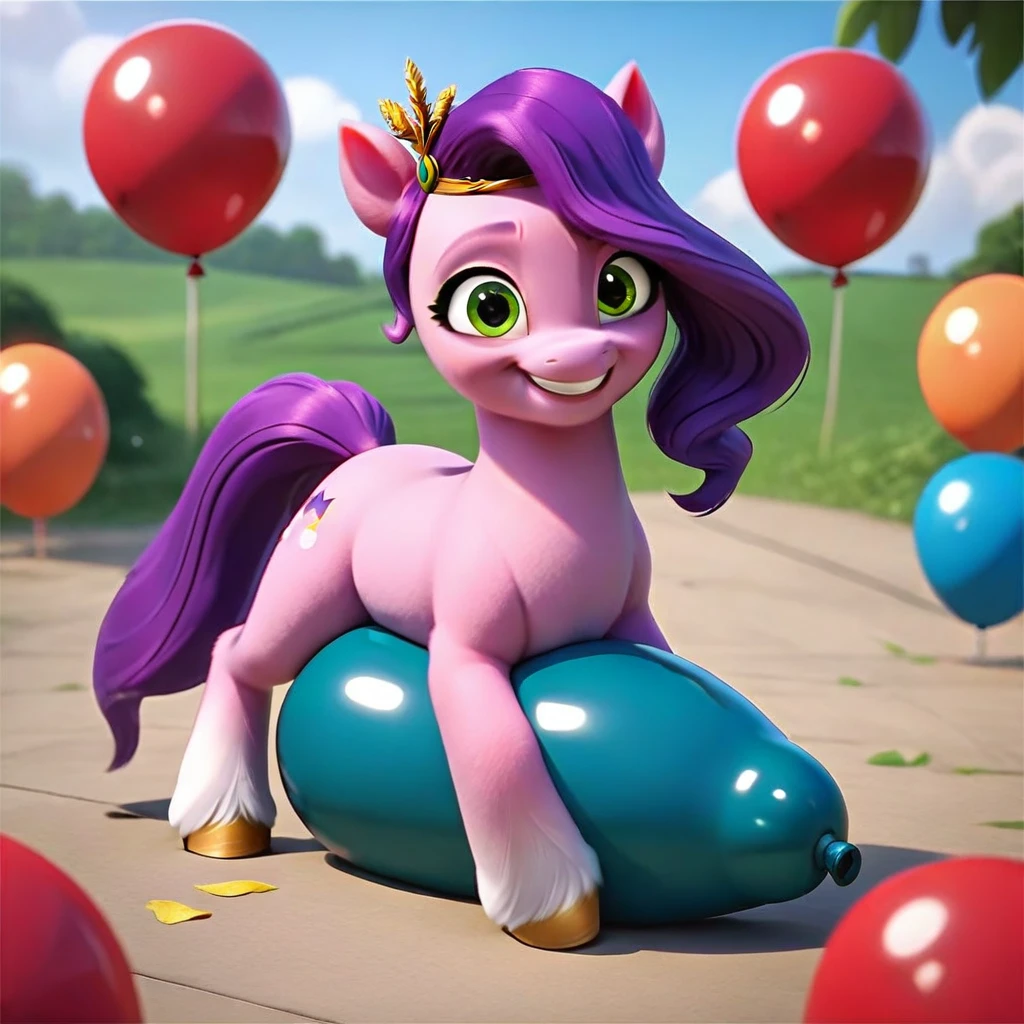 cinematic film still score_9, score_8_up, score_7_up, score_6_up, score_5_up, score_4_up, Digital art, cute,
Pipp Petals, earth pony, muscular, smirking, feral,
rating_questionable,
meadow,
(balloon fetish, looner, sitting on a balloon, balloon sitting:1.2),
(detailed balloon, one balloon, sitpop:1.3),
thick thighs, balloon fetish, sitting on a balloon, one balloon, too heavy,
(tied balloon, tight balloon, necked balloon:1.2),
foreshortening, depth of field, motion lines,
emphasis lines, impact emanata,
screencap, . shallow depth of field, vignette, highly detailed, high budget, bokeh, cinemascope, moody, epic, gorgeous, film grain, grainy
