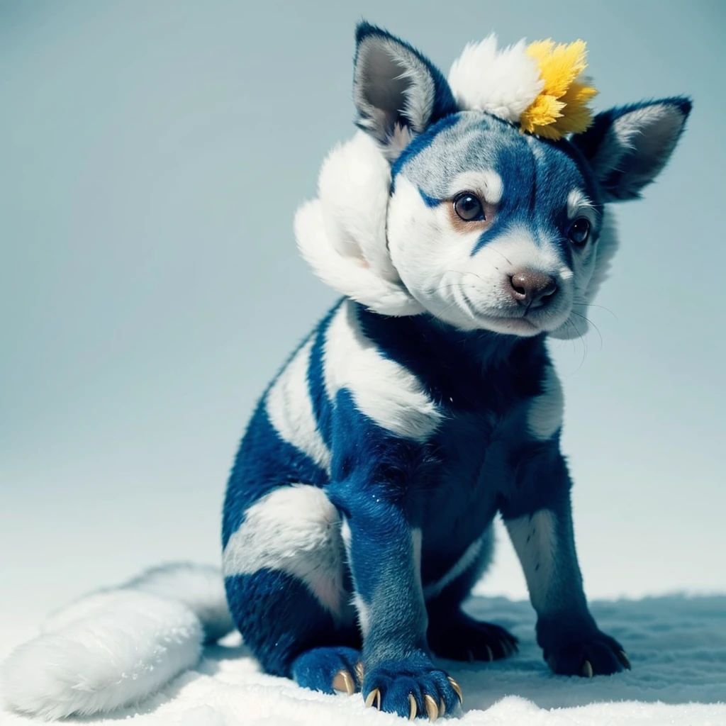 Small Animaly, agumon mixed with Moose, (the skin is silver), has blue stripes on his skin, white eyes, Grassroots, no background