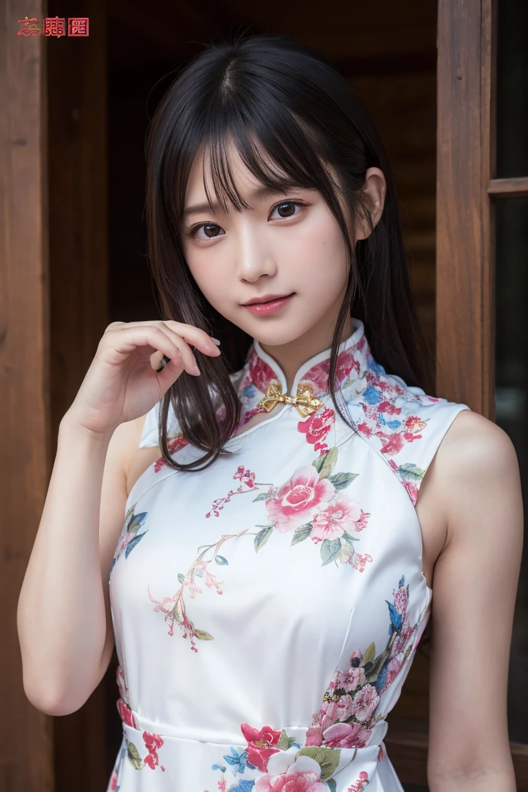 ((China dress:1.3)), Skin color, big , smile, (8K, RAW Photos, Highest quality, masterpiece:1.2), masterpiece, super detailed, super high quality, (Realistic and photorealistic photography:1. 37), High-resolution RAW color photos, Very delicate and beautiful, highly detailed, 8K壁紙, wonderful, detailed, Very eye, very detailed, very detailed skin, very thin fingers, very detailed nose, very detailed mouth, Perfect Anatomy, Upper Body, Transparency, small , Nogizaka idol, Korean Idol, idol carving'stop temporarily, 18-year-old, cheap, Cafe, restaurant, Italy, deer, Australia, break ((Upward glance)), ((angle From above: 1. 3)), From above, Looking into the camera,