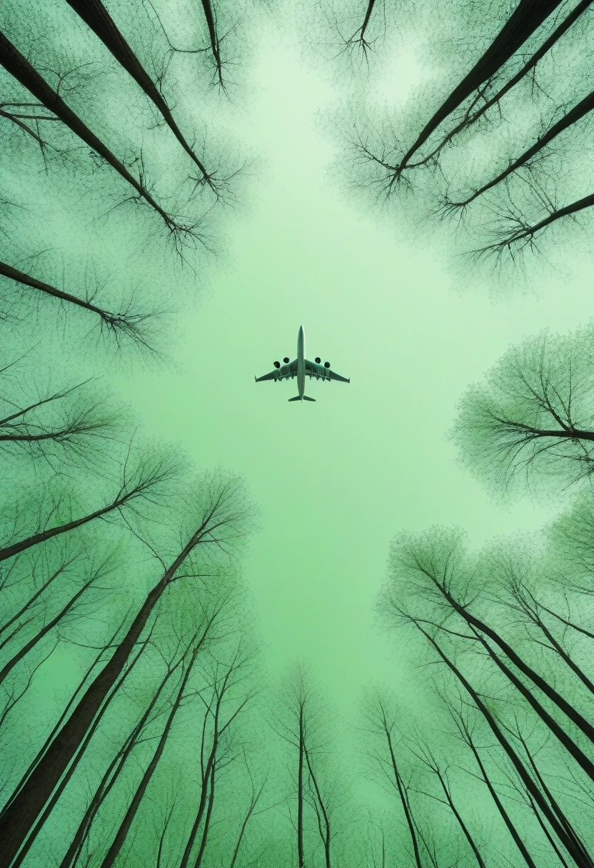 Minimalism，spring，Towering woods，airplane，Green Theme，Tilt view