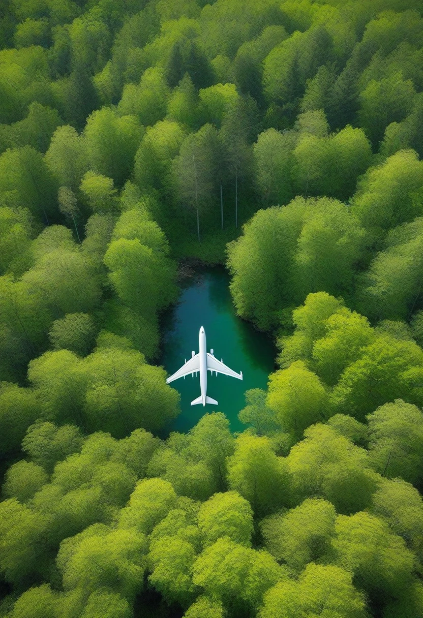 Minimalism,spring,Towering woods,airplane,Green Theme,Tilt view