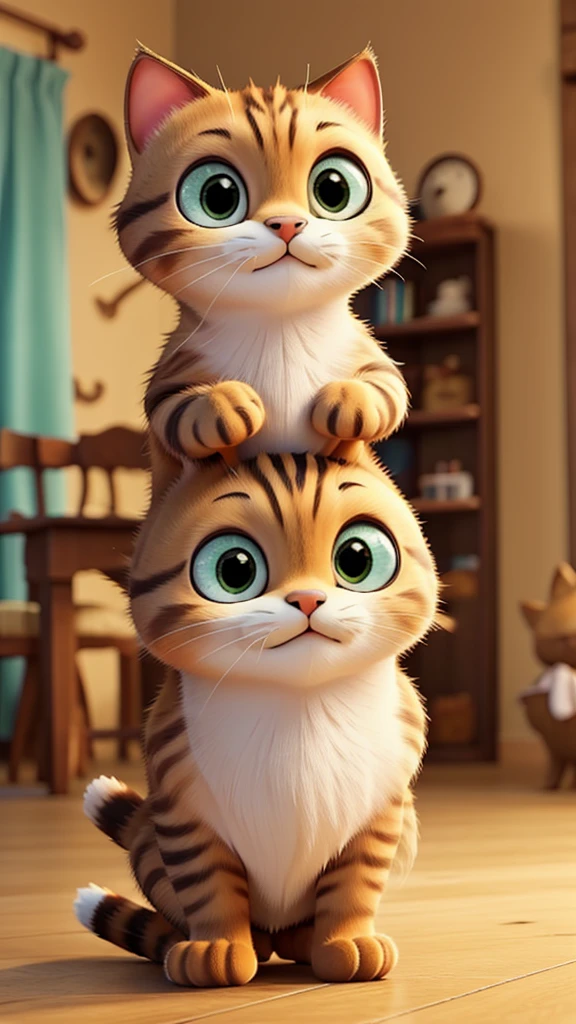 Create a standing cat with big eyes, cute sweet little arms um gato