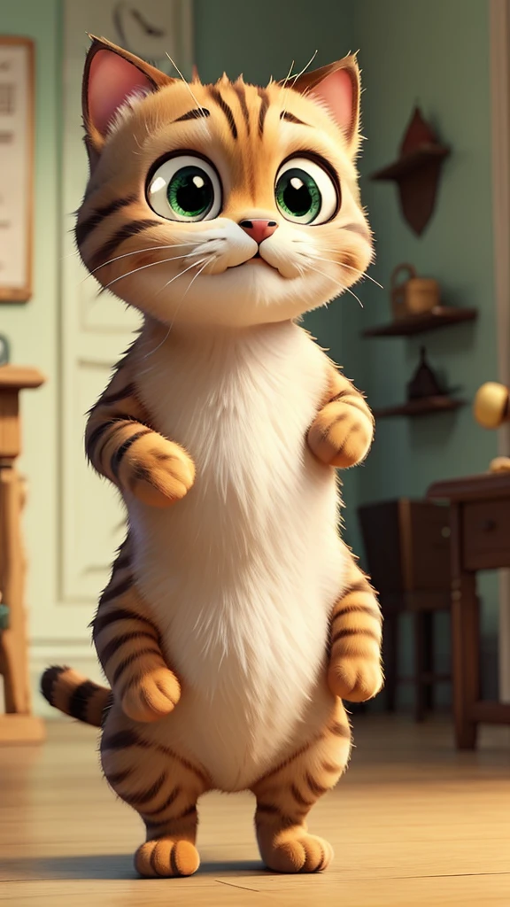 Create a standing cat with big eyes, cute sweet little arms um gato