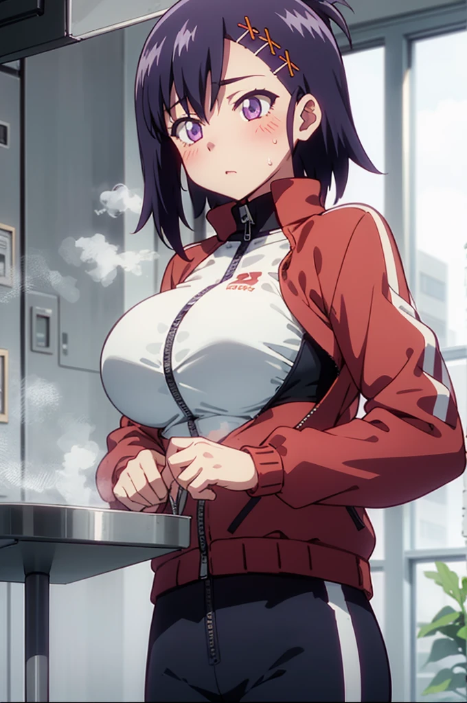 (masterpiece:1.2),best quality,highres,extremely detailed CG,perfect lighting,8k wallpaper,masterpiece,best quality,
1girl,steaming body,full-face blush,
1girl,Vignette April Tsukinose,big breast,zipper,TRACK JACKET,open jacket,sports bra,huge breasts
jacket tug,clothes tug,zipping,
JACKET TUG,