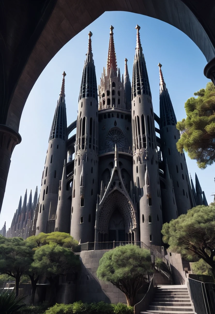 ＳＦA huge fantasy castle。Sagrada FamiliaＳＦIt is a fortress that looks like a castle, and is black in color.。Cannons and laser cannons protrude from the walls.