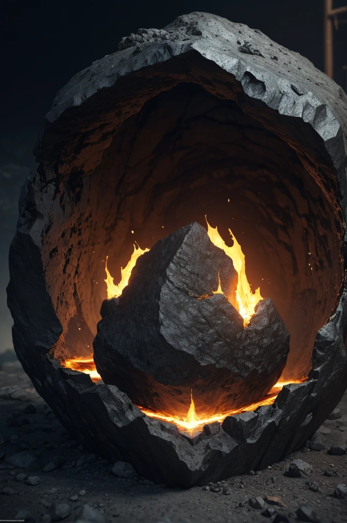 A huge deep abyss made of black stone, incandescent magma, phosphorescent radioactive mineral, it ends in the bottom with a living organic obscurity, abysssanctum, procreation of the wicked, synthetic grotesque,highly detailed, 4k resolution, masterpiece, 3d modelling,digital art, Da Vinci art
