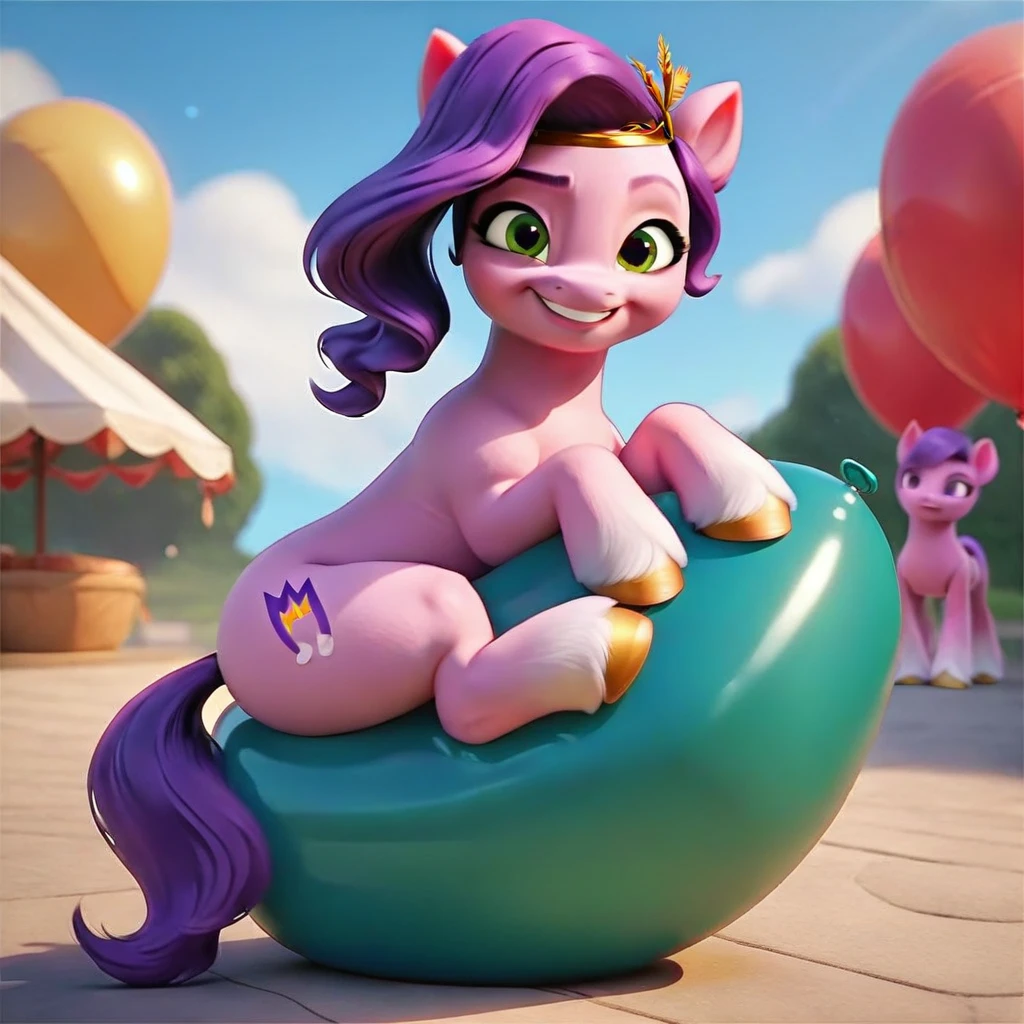 cinematic film still score_9, score_8_up, score_7_up, score_6_up, score_5_up, score_4_up, Digital art, cute,
Pipp Petals, earth pony, muscular, smirking, feral,
rating_questionable,
meadow,
(balloon fetish, looner, sitting on a balloon, balloon sitting:1.2),
(detailed balloon, one balloon, sitpop:1.3),
thick thighs, balloon fetish, sitting on a balloon, one balloon, too heavy,
(tied balloon, tight balloon, necked balloon:1.2),
foreshortening, depth of field, motion lines,
emphasis lines, impact emanata,
screencap, . shallow depth of field, vignette, highly detailed, high budget, bokeh, cinemascope, moody, epic, gorgeous, film grain, grainy