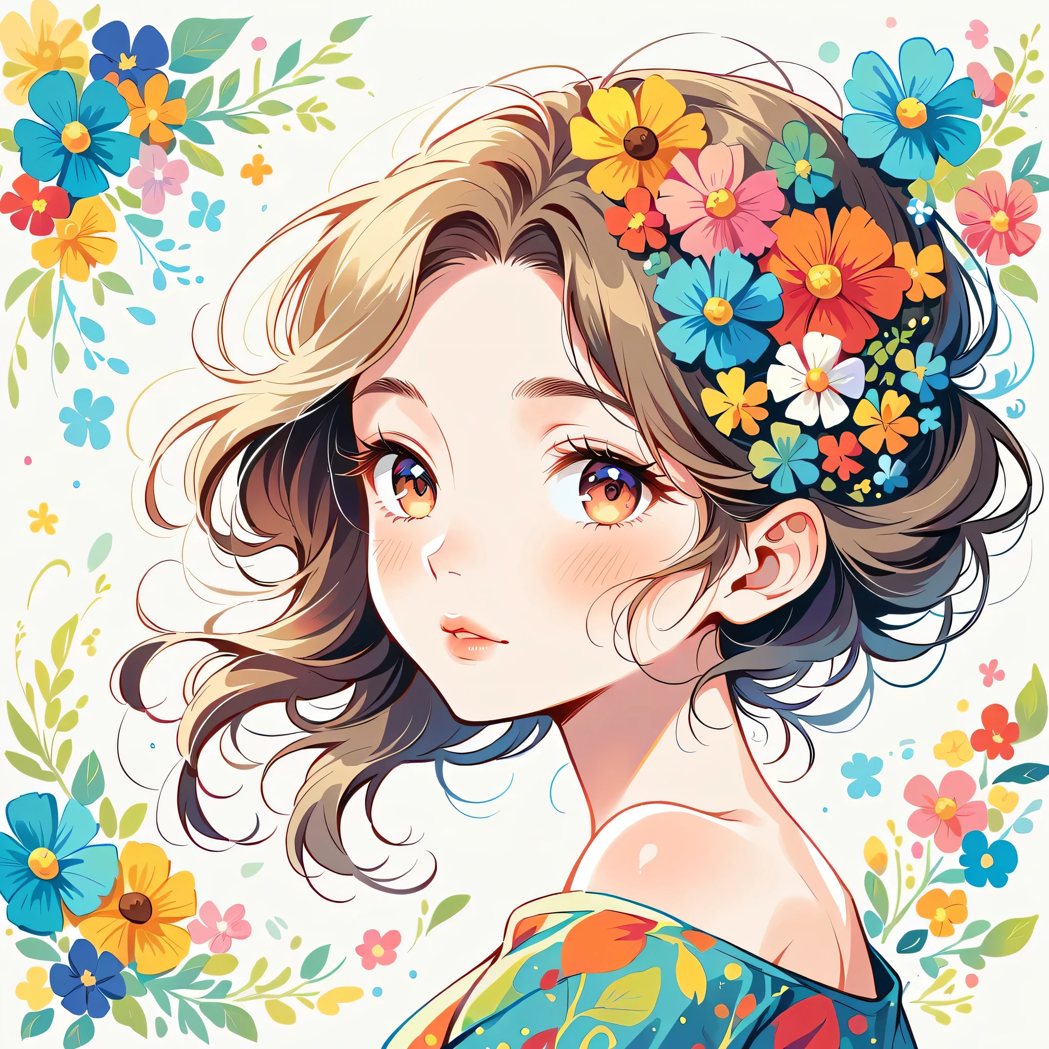 Mai Yoneyama Style、The most beautiful girl of all time、Lips in Love、Colorful flowers、Simple line initials、Abstract art、Urban Background