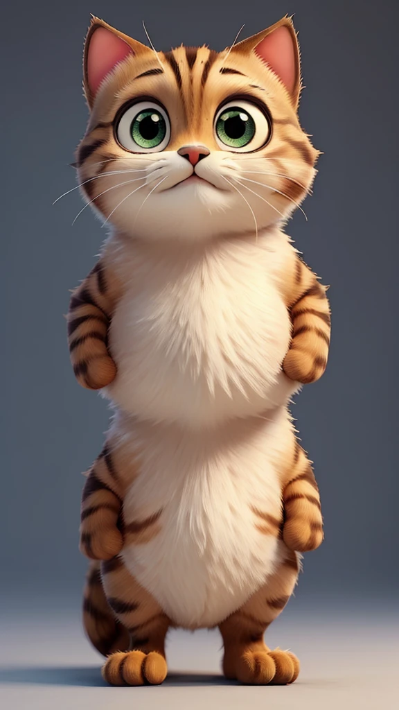 Create a standing cat with big eyes,  cute sweet little arms um gato 