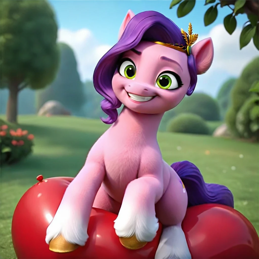 cinematic film still score_9, score_8_up, score_7_up, score_6_up, score_5_up, score_4_up, Digital art, cute, 
Pipp Petals, earth pony, muscular, smirking, feral,
rating_questionable,
meadow, 
(balloon fetish, looner, sitting on a balloon, balloon sitting:1.2), 
(detailed balloon, one balloon, sitpop:1.3), 
thick thighs, balloon fetish, sitting on a balloon, one balloon, too heavy,
(tied balloon, tight balloon, necked balloon:1.2), 
foreshortening, depth of field, motion lines, 
emphasis lines, impact emanata,
screencap,  . shallow depth of field, vignette, highly detailed, high budget, bokeh, cinemascope, moody, epic, gorgeous, film grain, grainy