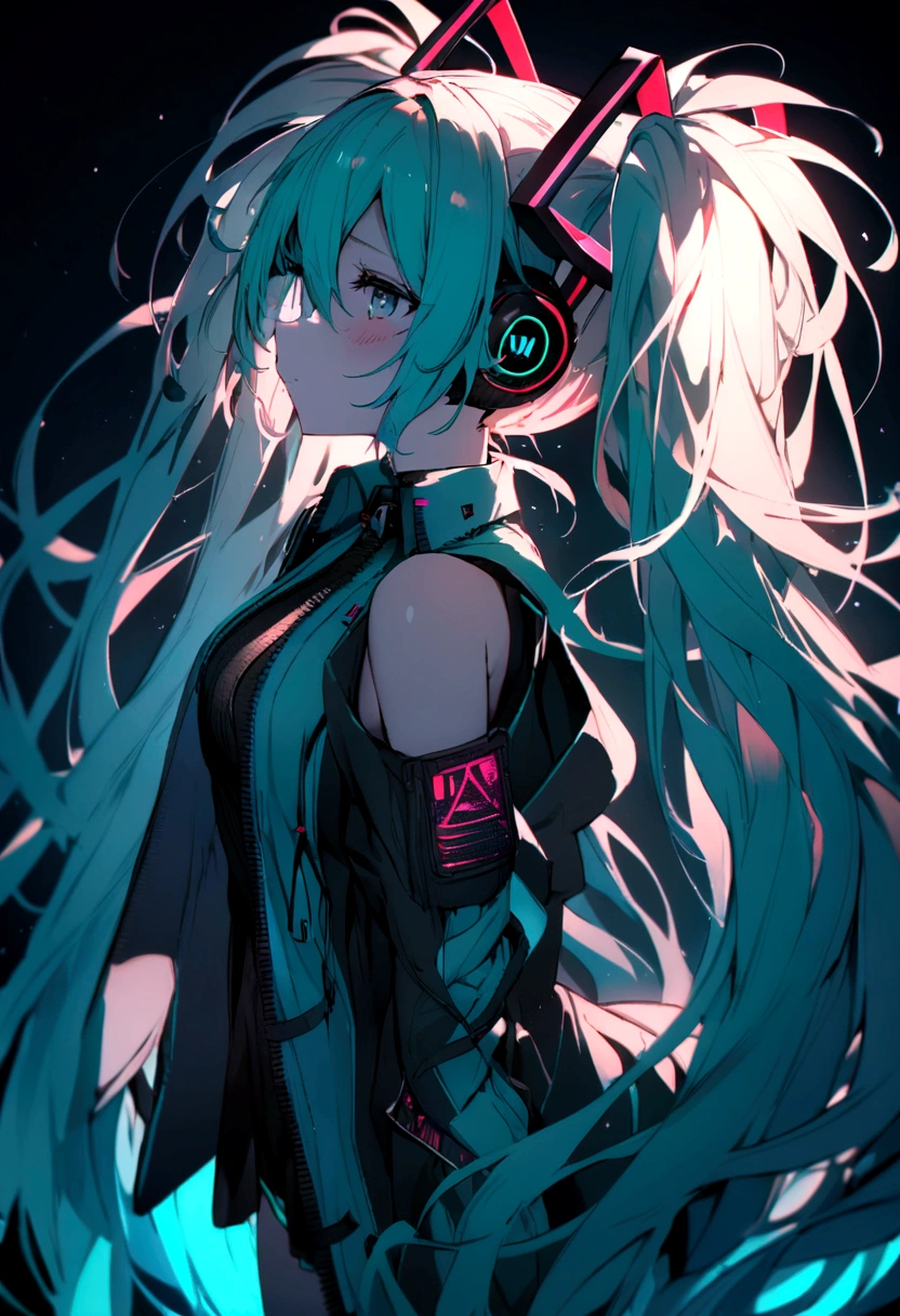 (((masterpiece, hatsune miku, vocaloid, Super detailed、Digital world