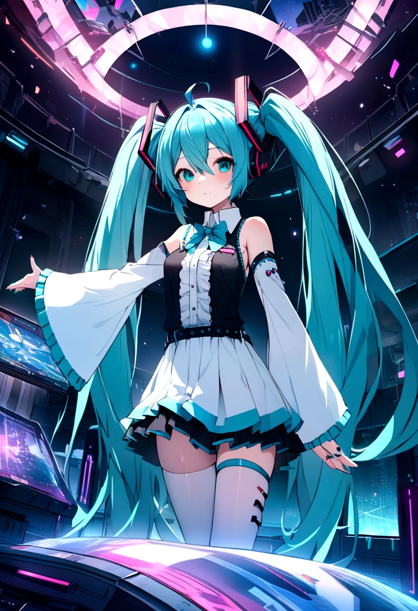 (((masterpiece, hatsune miku, vocaloid, Super detailed、Digital world