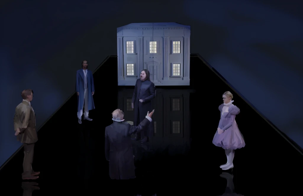 Stage concept scene, White house 3D scene,Gottfried Hellwin (Gottfried Helnwein) of inspiration, The back of the scene design element, Opening, Inspired by Anna Füssli, Video Stills, Inspired by Hugo Simberg, Inspired by Pietro Longhi, author:Thomas Dalziel, A dramatic scene