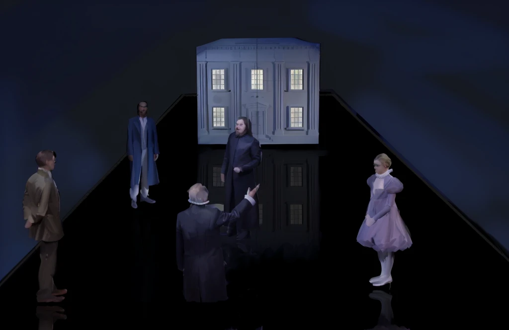 Stage concept scene, White house 3D scene,Gottfried Hellwin (Gottfried Helnwein) of inspiration, The back of the scene design element, Opening, Inspired by Anna Füssli, Video Stills, Inspired by Hugo Simberg, Inspired by Pietro Longhi, author:Thomas Dalziel, A dramatic scene