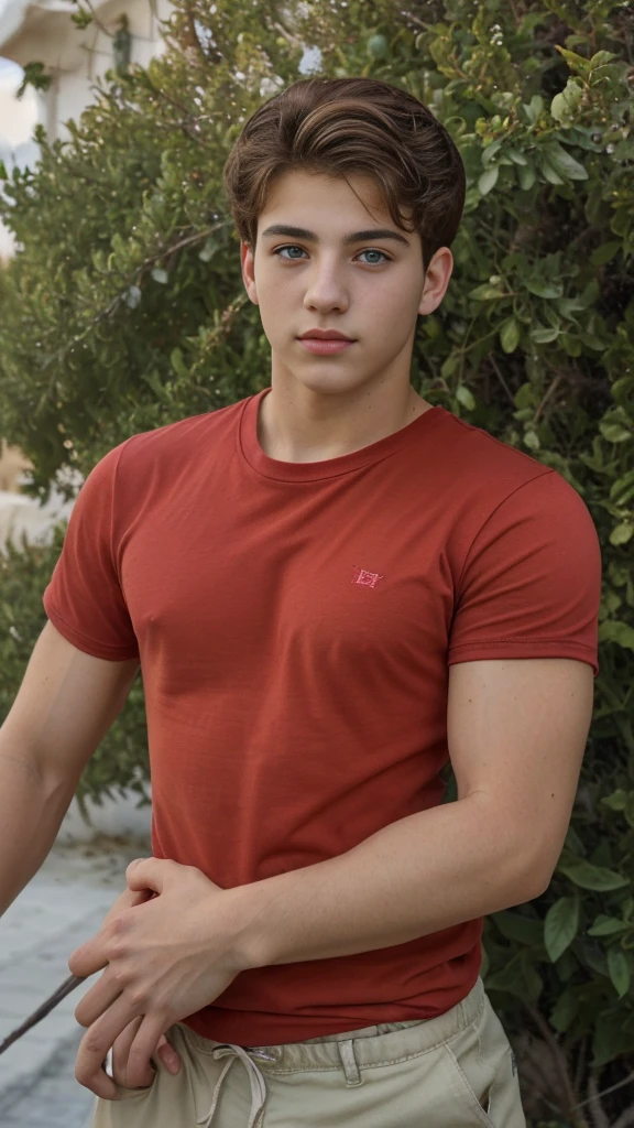 Handsome boy red shirt 17 years old green eyes attractive Greek boy Green eyes attractive greek boy 