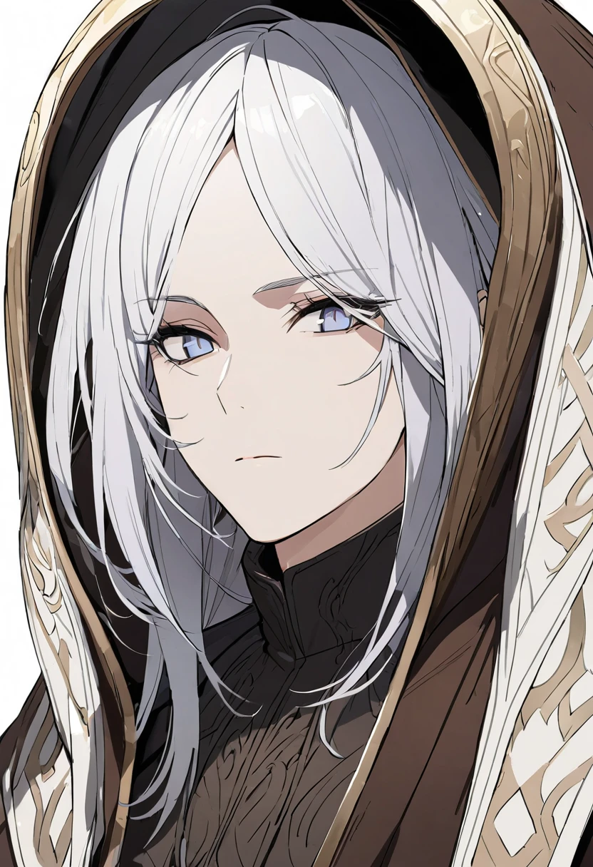best quality, high quality,ulutra detailed,16k,line art,hard-edged,upper body,expressionless,beautiful detailed eyes,white hair,(thirties man:1.5),wizard,white hair,expressionless,beautiful detailed eyes,no background