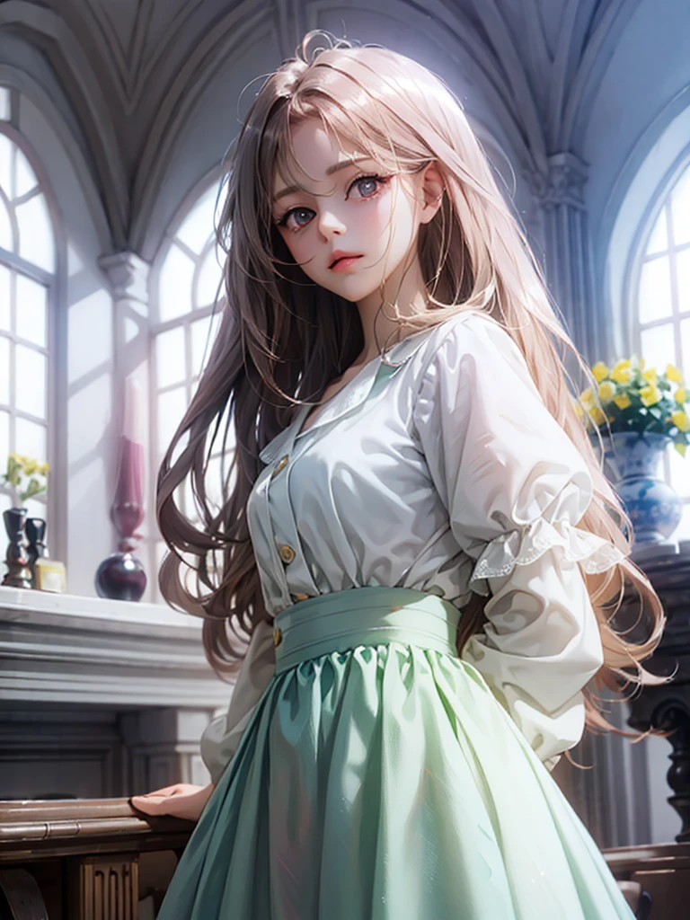 delicate Big eyes I have long hair Cute girl Pastel color clothes