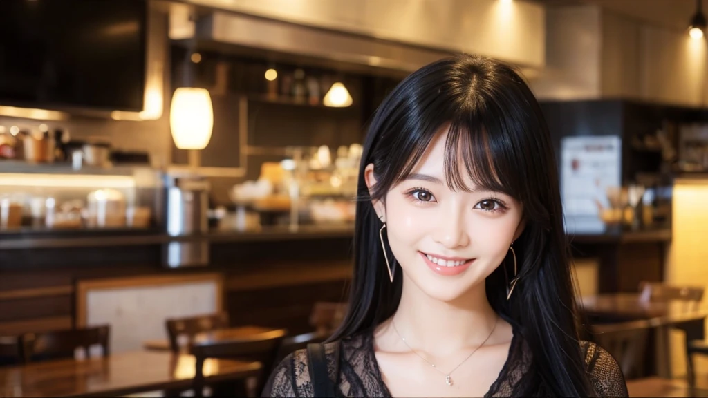 Beauty、smile、Black Hair、Cafe