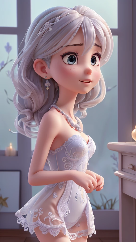 NSFW, hot, nude, blue lace thong&GOOD, (((very elegant and beautiful, perfect detail, super detailed))), whole body, The most detailed girl., Depth of written limit, 美しく詳細なwhole body, thin legs, 1 girl, 30 years, very short hair, spiky hair, gray and silver hair, beautiful detailed hair, Perfect face, Expressionless, Beautifully detailed deep eyes., open your mouth a little, Delicate arms and hands, pale skin, earrings, beautiful and beautiful necklace, colorful background, HD Background, blurred background, very delicate and beautiful, Masterpiece, (((of the highest quality, Very beautiful 8K CG wallpaper))), (((Fashion hairstyles))), (inside the room,elegant interior,window),