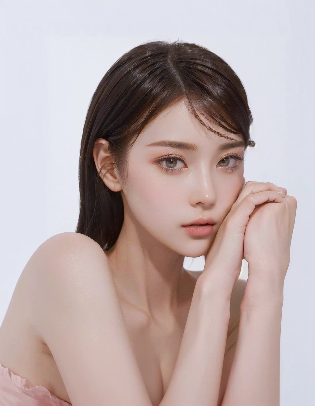 ((Best Quality, 8K, Masterpiece, : 1.3)), Sharp, Sharp, Beauty: 1.2, Perfect Body Beauty: 1.4, Slim Abs: 1.2, ((Layered Hairstyle, Big: 1.2)), Highly Detailed Face and Skin Texture, Detailed Eyes, Double Eyelids, looking at the camera, cute pink tone makeup