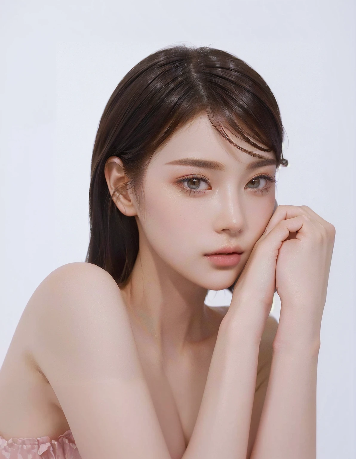 ((Best Quality, 8K, Masterpiece, : 1.3)), Sharp, Sharp, Beauty: 1.2, Perfect Body Beauty: 1.4, Slim Abs: 1.2, ((Layered Hairstyle, Big: 1.2)), Highly Detailed Face and Skin Texture, Detailed Eyes, Double Eyelids, looking at the camera, cute pink tone makeup