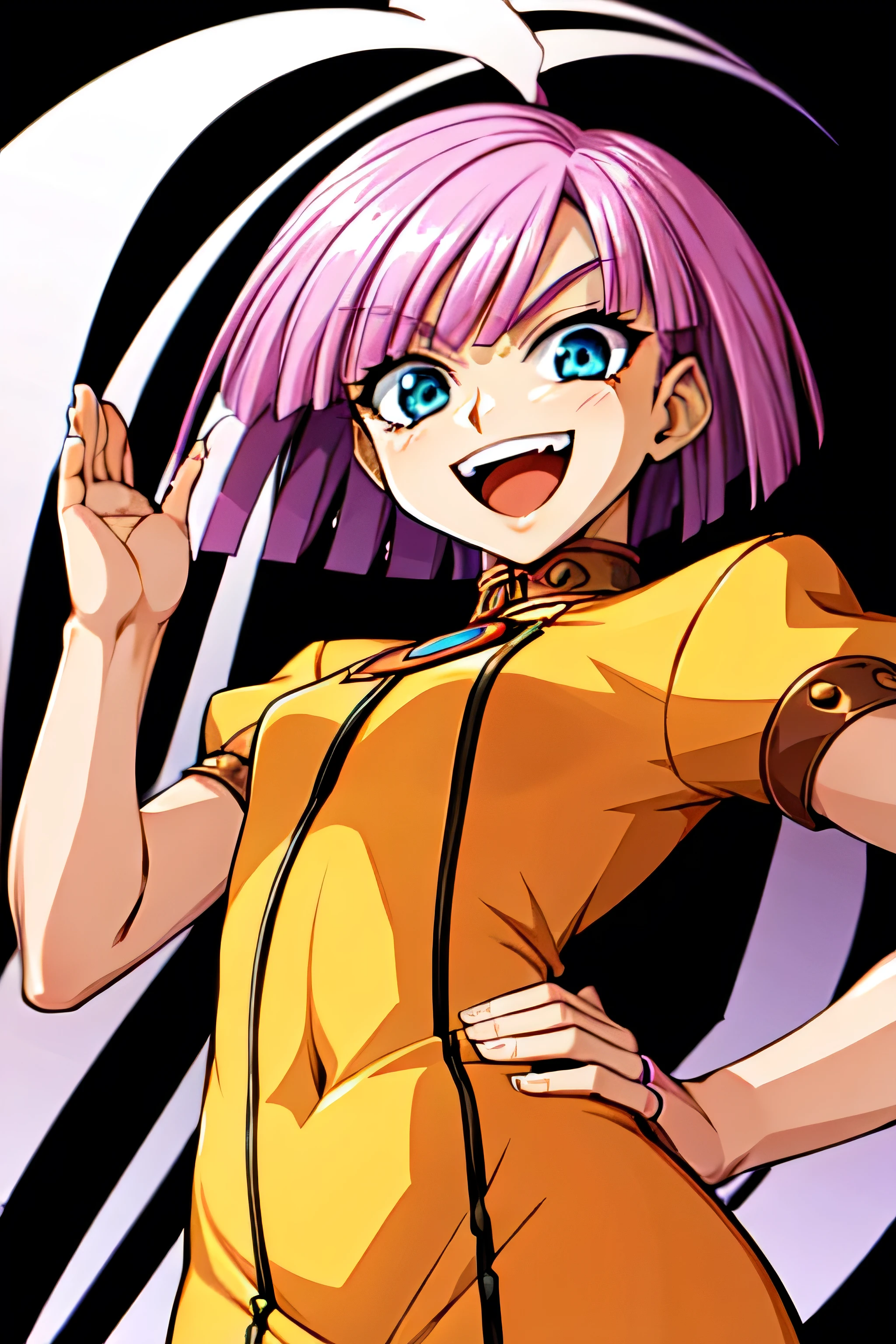 (best_quality 4K, 8K, High resolution, Masterpiece: 1.2), ultra detailed),from_below,(anime_screencap),(1girl,solo),dynamic_angle,too evil_smile,too evil laugh at,tis,deep darkness_face,too sadistic,smile worst,,bob short hair,,,looking at viewer,upper body,black background,too worst smile,