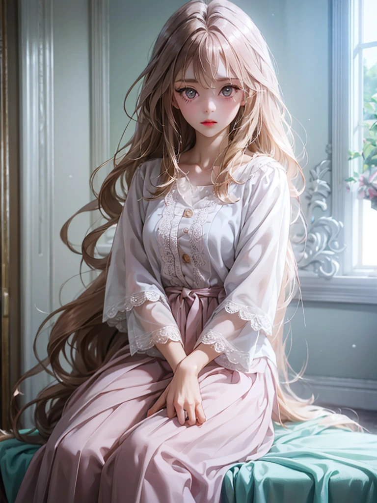 delicate Big eyes I have long hair Cute girl Pastel color clothes