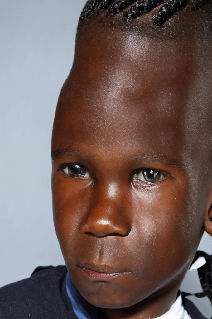 Dans le style fantastique, a young black boy with braided hair