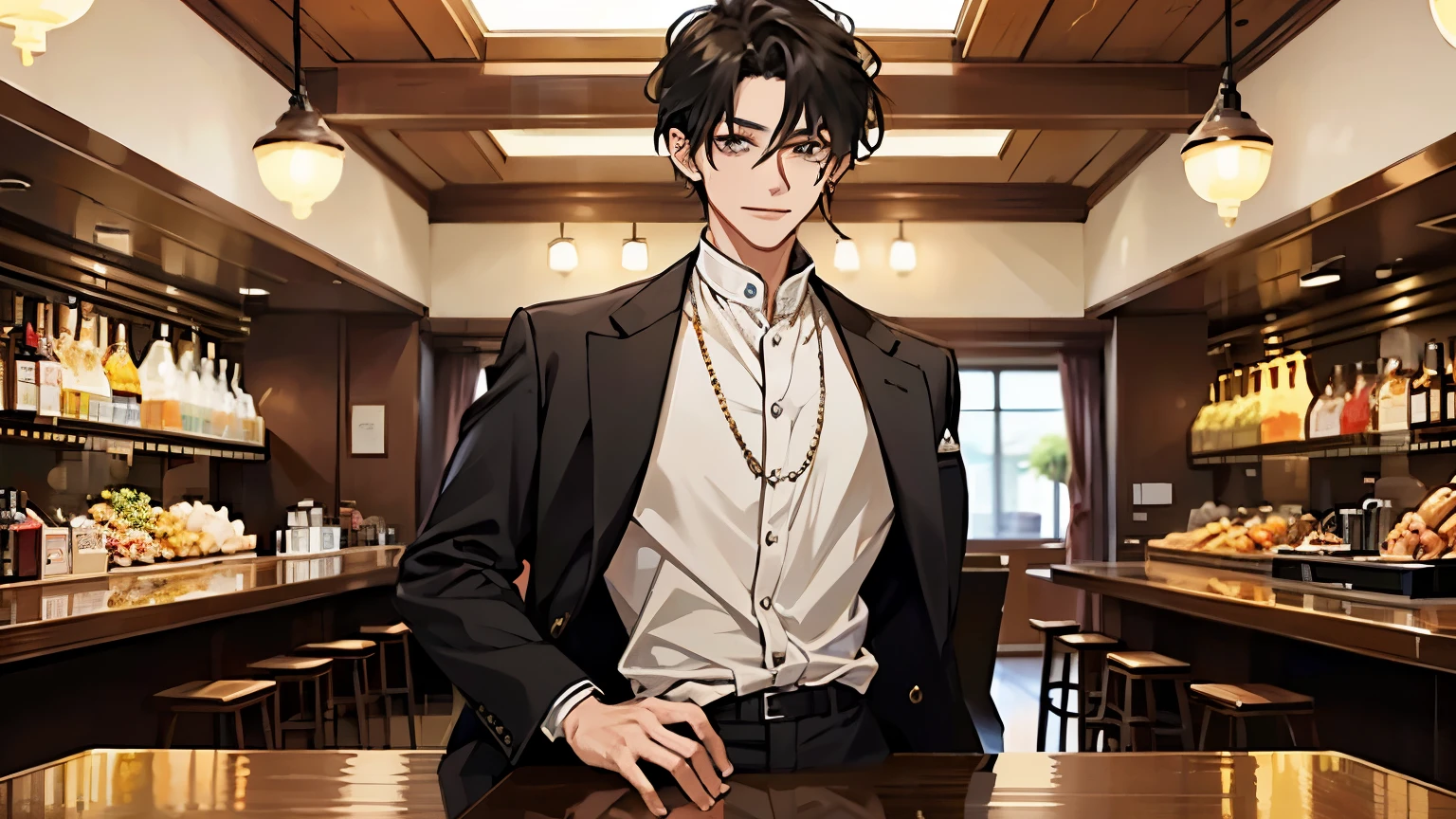 Character Name:
Appearance:
Hairstyle:With thick black hair、Has a natural sheen、Stylish long short hair。My bangs are slightly covering my forehead.、The ears and back are trimmed。
eye:鋭いeyeつきで、Eye color is dark brown。An attractive and confident gaze。
skin:健康的な小麦色のskin。
Facial features:整ったFacial featuresで、high cheekbones and sharp jawline,。Often has a charming smile。
clothing:Luxurious suits and casual shirts and jackets。She wears an expensive watch and a simple necklace as accessories.。
Body Type:引き締まった筋肉質なBody Typeで、Tall、slim。
character:
Self-confident、Calm。I understand my charm、You can use it as a weapon。
Be kind to women、Behave like a gentleman、Deep down, they put their own interests first。
Very greedy for money、Always chasing success and wealth。
Smart、A strategist、Plan for the best outcome in any situation。
background:
Born into a wealthy family、He showed business acumen from a young age.。
number々has been successful in business.、He is well known as a businessman。
He has been involved in several dating scandals、It becomes even more attractive each time.。
Pause:
Chest tension、Hands in pockets。
With a drink in a classic bar、Smiling at a woman。
Sitting at a desk in the office、A serious look at the documents。