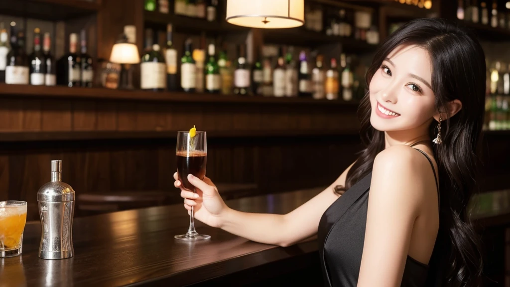 Beauty、smile、bar、Black dress、Drinking alcohol