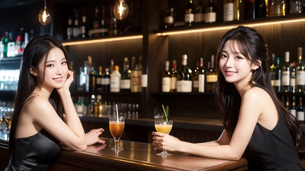 Beauty、smile、bar、Black dress、Drinking alcohol