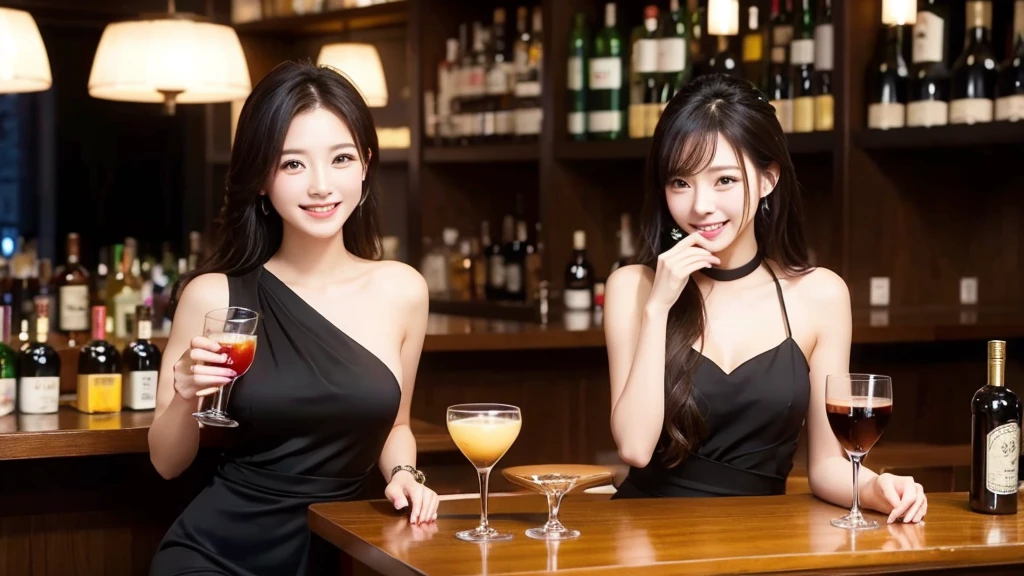 Beauty、smile、bar、Black dress、Drinking alcohol