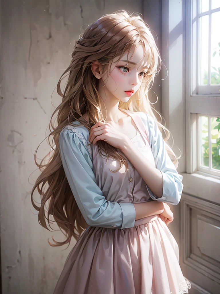 delicate　I have long hair　Cute girl　Pastel color clothes