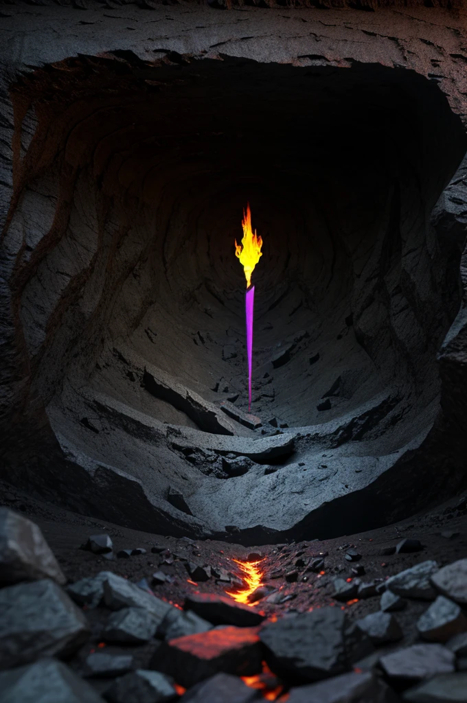 A huge deep abyss made of black stone, incandescent magma, phosphorescent radioactive mineral, it ends in the bottom with a living organic obscurity, abysssanctum, procreation of the wicked, synthetic grotesque,highly detailed, 4k resolution, masterpiece, 3d modelling,digital art