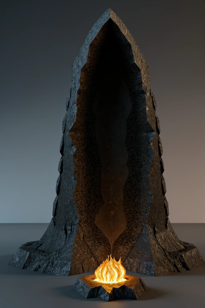 A huge deep abyss made of black stone, incandescent magma, phosphorescent radioactive mineral, it ends in the bottom with a living organic obscurity, abysssanctum, procreation of the wicked, synthetic grotesque,highly detailed, 4k resolution, masterpiece, 3d modelling,digital art
