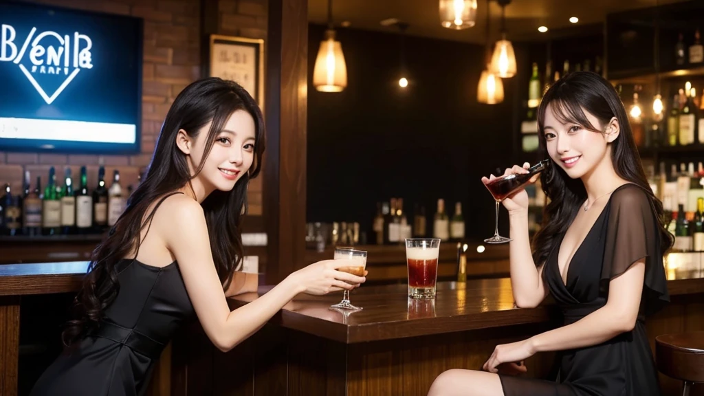 Beauty、smile、bar、Black dress、Drinking alcohol