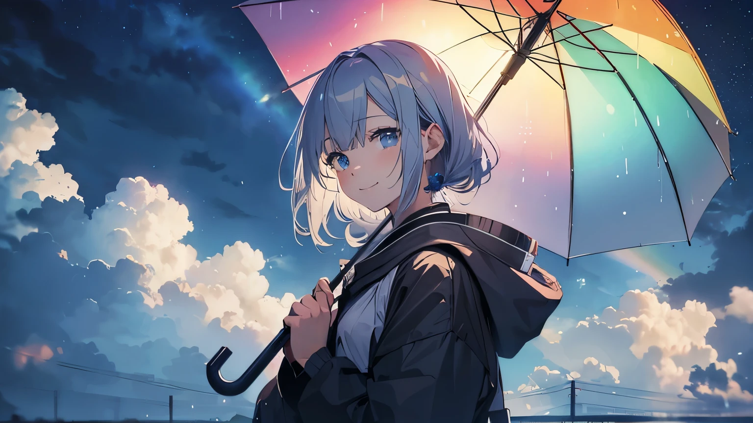 Rainy Sky、Person holding an umbrella、smile、Anime Style
