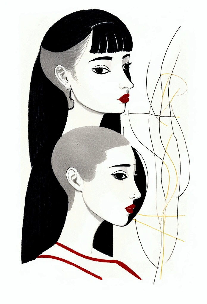 Une fille d'une beauté exquise dessinée avec très peu de trait, head to shoulder style, croquis d'illustration,(1women) minimalist, every stroke is precise and useless, like the genius Picasso.,color rgb