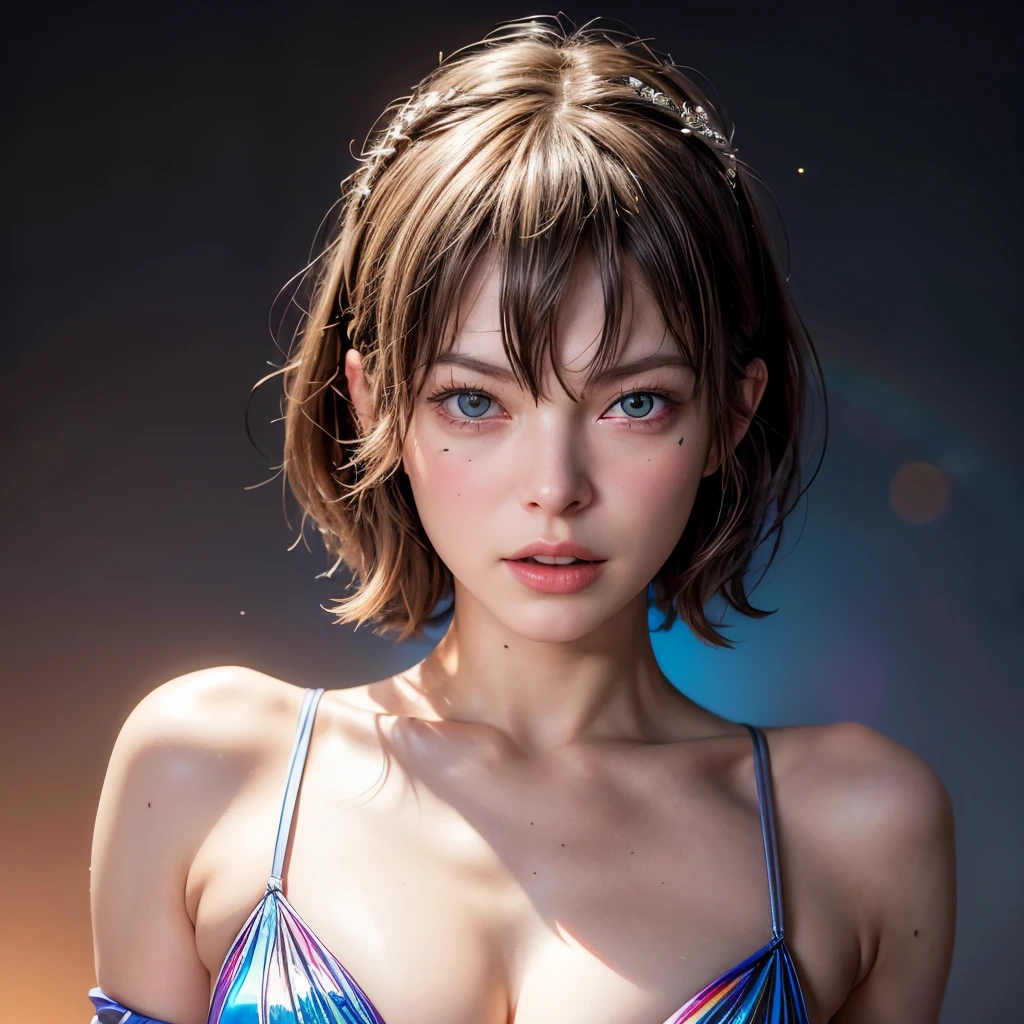 NSFW, 8k, High-level, absurd, masterpiece, best quality, primitive, very detailed CG, very detailed wallpaper, perfect lighting, Extremely detailed (((The personifying " Milla Jovovich " as a Little Girl))), MysticSight, Tyndall effect, Tyndall scattering, Studio gray background with (many Dazzling RainbowColor particles BokeH:1.28), (RoundlyButts, ThighGap), (Exposed:0.4), (Assfocus with looking ahead), BREAK (NOGIZAKA face variations) Extremely Detailed very KAWAII face variations, perfect anatomy, Childish, captivating gaze, elaborate detailed Eyes with (sparkling highlights:1.28), long eyelashes、Glossy RED Lips with beautiful details, Coquettish tongue, Rosy cheeks, Radiant PearlSkin with clear transparency . { (Dynamic LifeLike expressions:1.4) | :d) }, (large eyes:-1) .