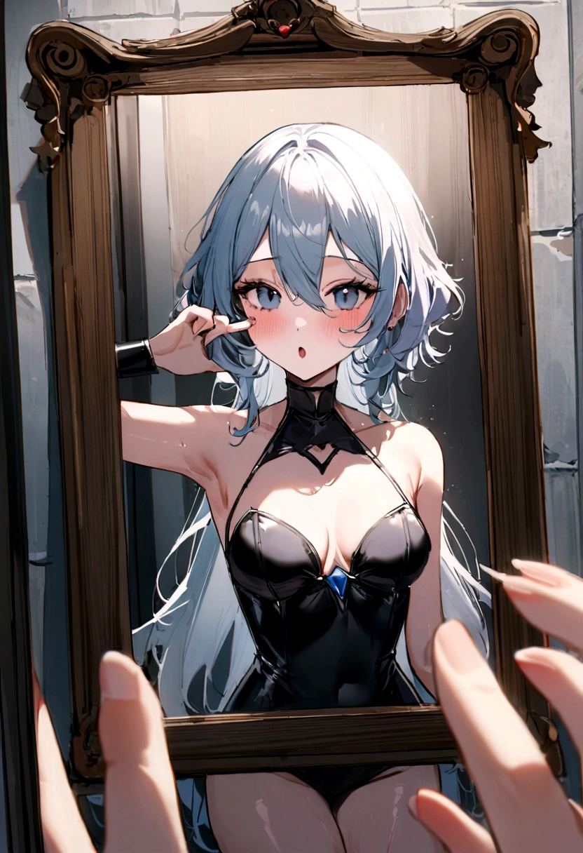 1 Prendre une douche, Elle est brune, Elle est photographiée devant un miroir, Elle tient son téléphone portable devant elle et prend un selfie, ouvrit la bouche, Elle est très maigre, elle a les cheveux longs, Tout votre corps est visible, Elle est belle, , Elle a le dos droit, elle a un beau visage, elle a un corps parfait, Elle a la peau pâle, Elle est complètement nue, tes cheveux sont mouillés, elle est trempée, Elle touche et pétrit ses seins, Reste sous l'eau courante, Votre peau est humide, meilleure qualité, superbe qualité