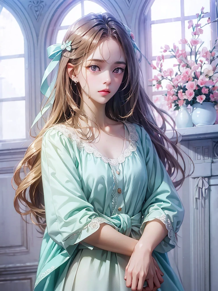 delicate　I have long hair　Cute girl　Pastel color clothes